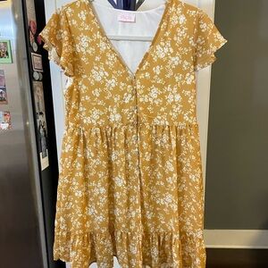 Pink lily mustard yellow floral dress